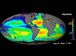 Mapa slanosti pozemských oceánů na základě měření družice Aquarius