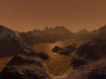 Jezera uhlovodíků na povrchu Titanu - představa umělce