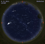 Mapa oblohy 9. 11. 2011, zdroj: Stellarium