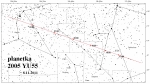 Dráha planetky 2005 YU55 na obloze v noci z 8. na 9. listopadu. Autor: Karel Halíř