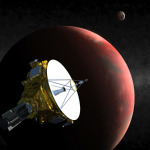 Průlet sondy New Horizons kolem Pluta - představa malíře