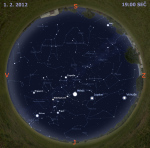 Mapa oblohy 1. února 2012, zdroj: Stellarium