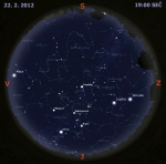 Mapa oblohy 22. února 2012. Data: Stellarium