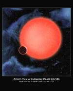 Exoplaneta GJ1214b při přechodu před mateřskou hvězdou