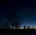 setkání Venuše a Jupiteru na večerním nebi 13.3.2012 (montáž podle fotky)