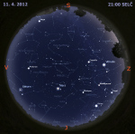 Mapa oblohy 11. dubna 2012 v 21 hodin SELČ. Data: Stellarium