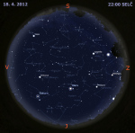 Mapa oblohy 18. dubna 2012 ve 22 hodin SELČ. Data: Stellarium