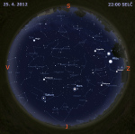 Mapa oblohy 25. dubna 2012 ve 22 hodin SELČ. Data: Stellarium