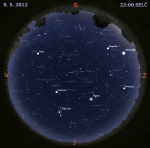 Mapa oblohy 9. května 2012 ve 22 hodin SELČ. Data: Stellarium