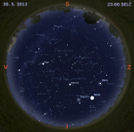 Mapa oblohy 30. května 2012 ve 23 hodin SELČ. Data: Stellarium
