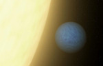 Exoplaneta 55 Cancri e obíhající kolem mateřské hvězdy - kresba