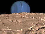 Pohled na planetu Neptun z povrchu měsíce Triton