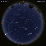 Mapa oblohy 6. června 2012 ve 23 hodin SELČ. Data: Stellarium