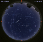 Mapa oblohy 20. června 2012 ve 23 hodin SELČ. Data: Stellarium