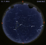 Mapa oblohy 11. července 2012 ve 23 hodin SELČ. Data: Stellarium