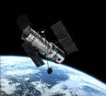 Hubble na oběžné dráze, představa malíře. Zdroj: NASA