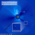 Kometa 96P/Machholz v zorném poli korónografu LASCO C3 / SOHO v červenci 2012.