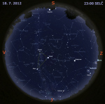 Mapa oblohy 18. července 2012 ve 23 hodin SELČ. Data: Stellarium