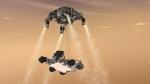 Curiosity na létajícím jeřábu těsně nad povrchem. NASA/JPL