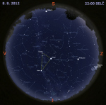 Mapa oblohy 8. srpna 2012 ve 22 hodin SELČ. Data: Stellarium