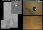 Snímky Curiosity a tepelného štítu z MRO a MARDI. NASA/JPL/MSSS