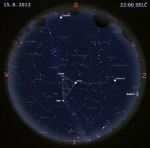 Mapa oblohy 15. srpna 2012 ve 22 hodin SELČ. Data: Stellarium