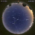 Mapa oblohy 22. srpna 2012 ve 21 hodin SELČ. Data: Stellarium