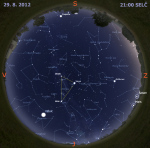 Mapa oblohy 29. srpna 2012 ve 21 hodin SELČ. Data: Stellarium