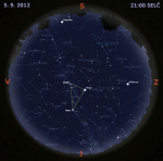 Mapa oblohy5. září 2012 ve 21 hodin SELČ. Data: Stellarium