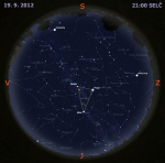 Mapa oblohy 19. září 2012 ve 21 hodin SELČ. Data: Stellarium