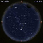 Mapa oblohy 19. září 2012 ve 21 hodin SELČ. Data: Stellarium