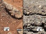Srovnání hornin z Marsu (vlevo) s podobnými horninami na Zemi. Autor: NASA