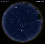 Mapa oblohy 3. října 2012 ve 20 hodin SELČ. Data: Stellarium