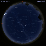 Mapa oblohy 3. října 2012 ve 20 hodin SELČ. Data: Stellarium