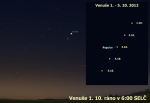 Venuše 1. až 5. října 2012 poblíž Regula ve Lvu kolem 6:00 SELČ. Data Stellarium