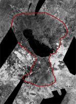 Jezero Ontario Lacus na jižní polokouli Titanu Autor: NASA/JPL-Caltech/ASI/Proxemy Research
