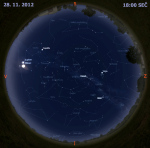 Mapa oblohy 28. listopadu 2012 v 18 hodin SEČ. Data: Stellarium Autor: Martin Gembec