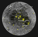 Severní pól Merkuru s vyznačeným výskytem vodního ledu Autor: NASA