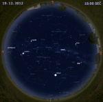 Mapa oblohy 19. prosince 2012 v 18 hodin SEČ. Data: Stellarium Autor: Martin Gembec