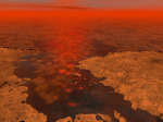 Předpokládaný vzhled ledových ker na povrchu uhlovodíkového jezera na Titanu Autor: NASA/JPL-Caltech/USGS