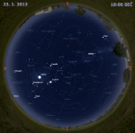 Mapa oblohy 23. ledna 2013 v 18 hodin SEČ. Data: Stellarium Autor: Martin Gembec