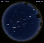 Mapa oblohy 30. ledna 2013 v 18 hodin SEČ. Data: Stellarium Autor: Martin Gembec