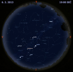 Mapa oblohy 6. února 2013 v 19 hodin SEČ. Data: Stellarium Autor: Martin Gembec
