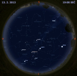 Mapa oblohy 13. února 2013 v 19 hodin SEČ. Data: Stellarium Autor: Martin Gembec