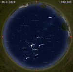 Mapa oblohy 20. února 2013 v 19 hodin SEČ. Data: Stellarium Autor: Martin Gembec