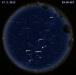 Mapa oblohy 27. února 2013 v 19 hodin SEČ. Data: Stellarium Autor: Martin Gembec