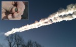 Čeljabinský bolid a nalezený meteorit. Autor: Telegraph.co.uk.