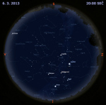 Mapa oblohy 6. března 2013 ve 20 hodin SEČ. Data: Stellarium Autor: Martin Gembec