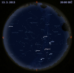 Mapa oblohy 13. března 2013 ve 20 hodin SEČ. Data: Stellarium Autor: Martin Gembec