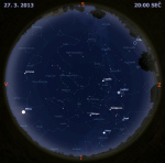 Mapa oblohy 27. března 2013 ve 20 hodin SEČ. Data: Stellarium Autor: Martin Gembec